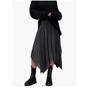 AllSaints Lerin Metallic Pleated Handkerchief Hem Skirt